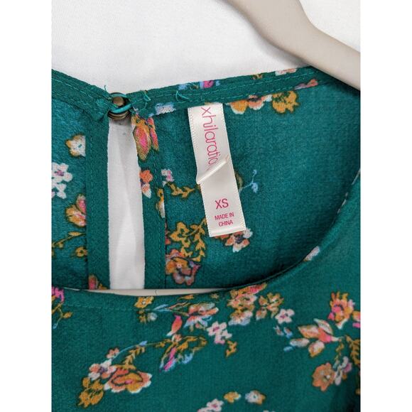 Xhilaration Floral Blouse XS Green Juniors Cold Shoulder Cutout Ruffle Keyhole - Picture 3 of 7